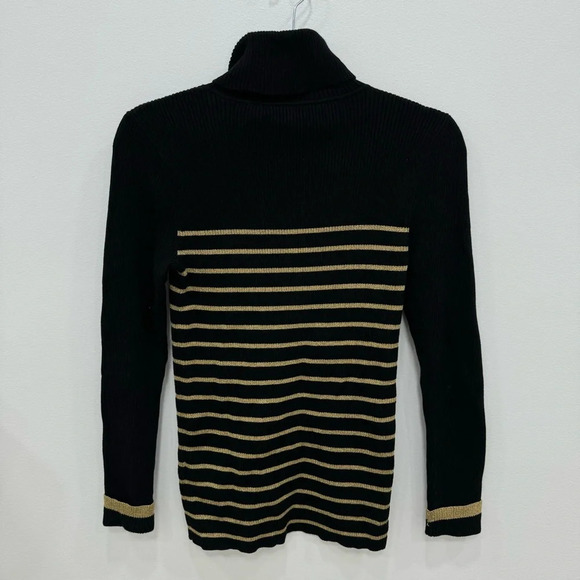 Lauren Ralph Lauren Striped TurtleNeck Sweater black & gold Sz Medium - Picture 5 of 6